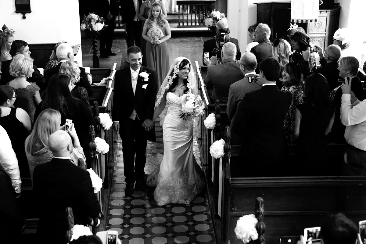 Wedding recessional walk after marriage ceremony