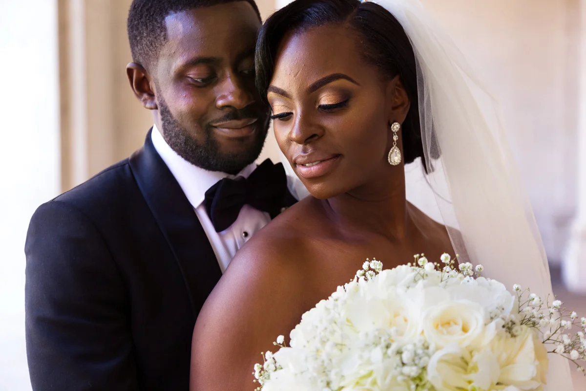 Beautiful bride and groom portrait at Gibson Hall, London