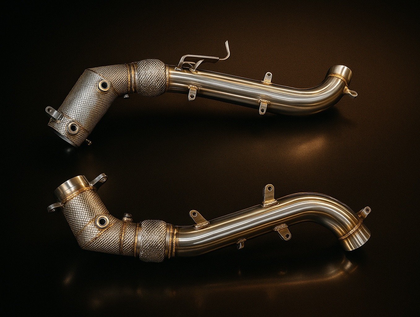 650S 3.5" Catless Downpipes with Heatshield - Euromerch Performance