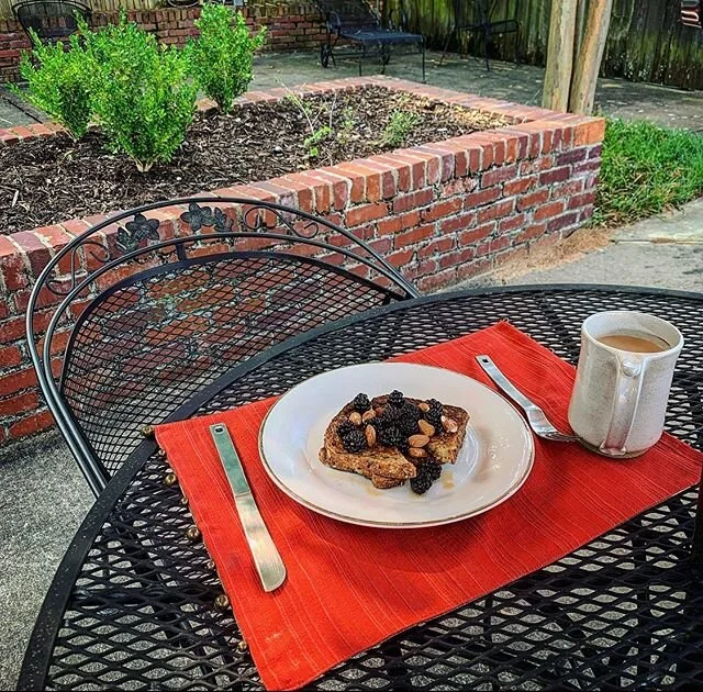 Breakfast on the patio.  Party of one.