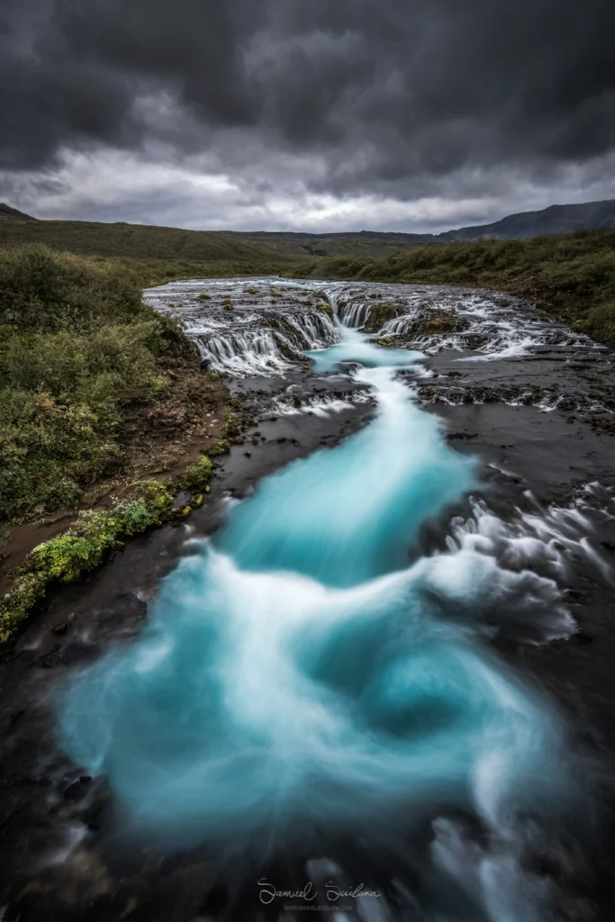 Bruarfoss waterfall looks otherworldly with its gorgeous blue hues!