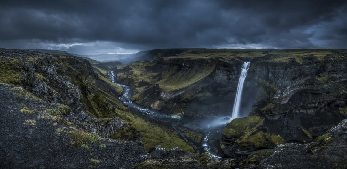 A pano of Háifoss in the highlands of Iceland.