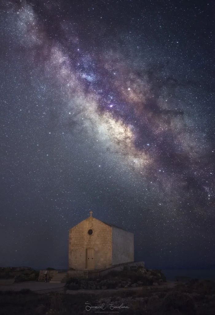 The result: The Galactic Center (Core) of the Milkyway behind the chapel of St Mary Magdalene in Dingli.