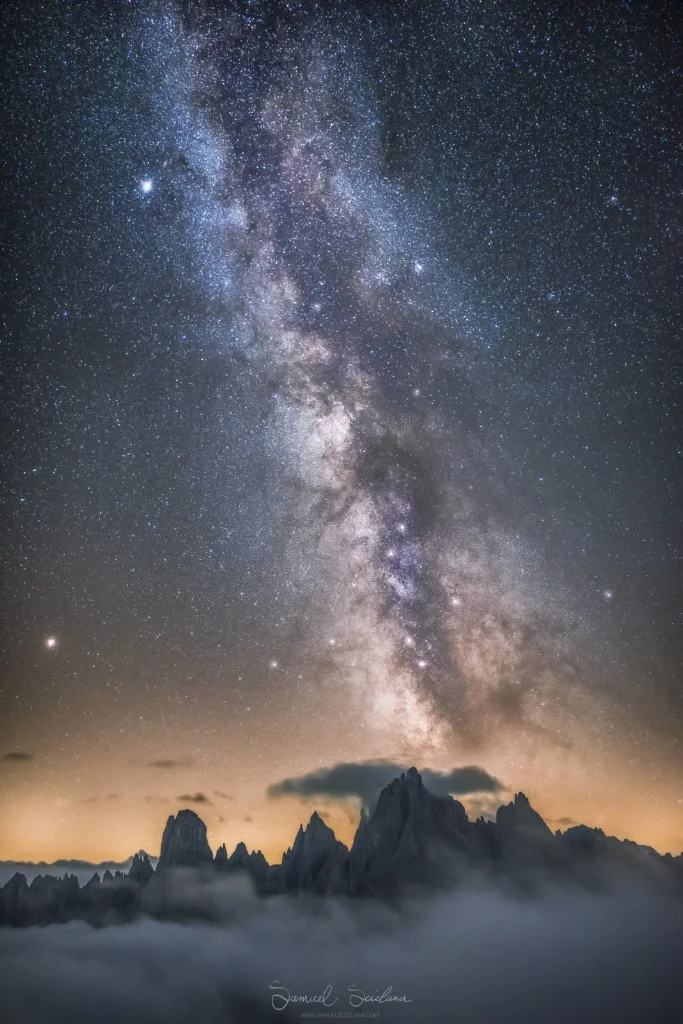 The Milkyway over the Cadini di Misurina in the Dolomites, Italy.