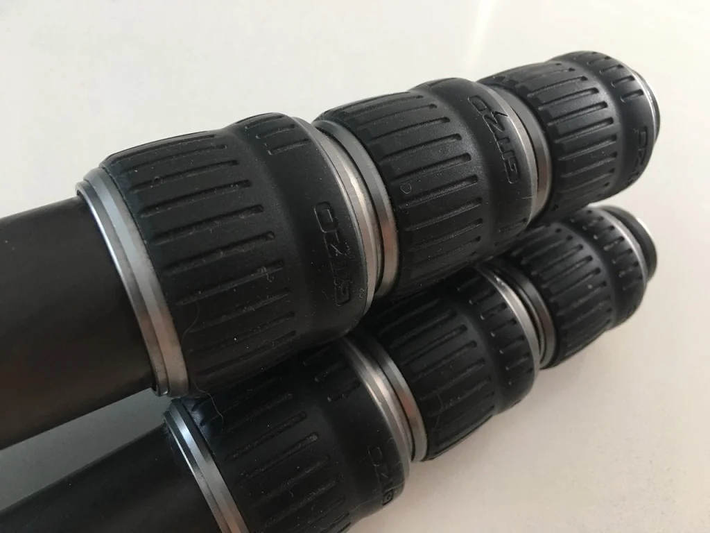 A closeup of the Gitzo G Lock Ultra leg locks.