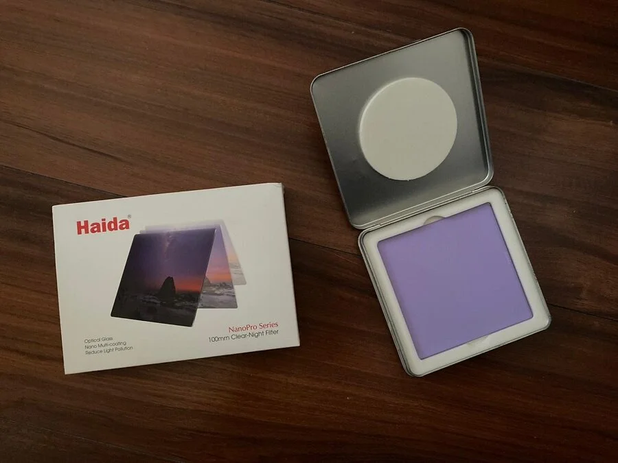 The 100mm x 100mm Haida Clear-Night Filter and its box