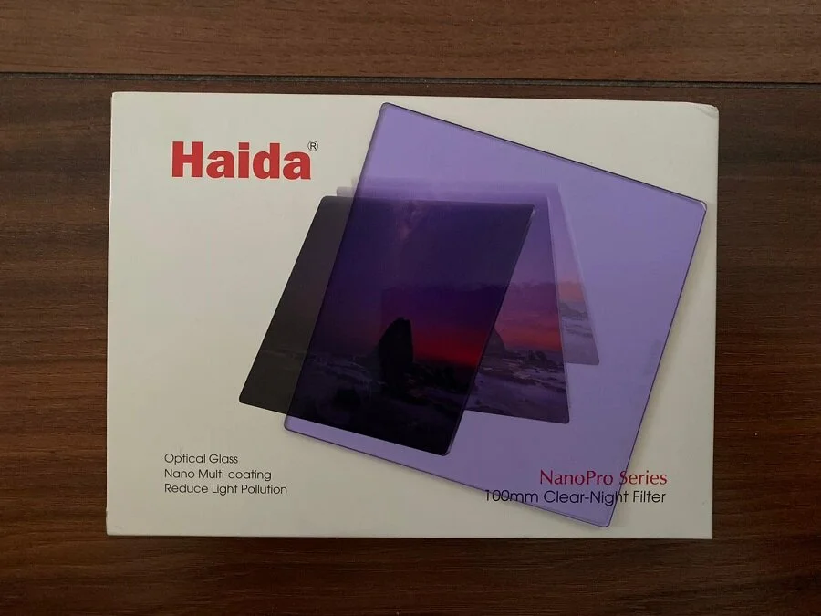 The 100mm x 100mm Haida Clear-Night Filter and its box