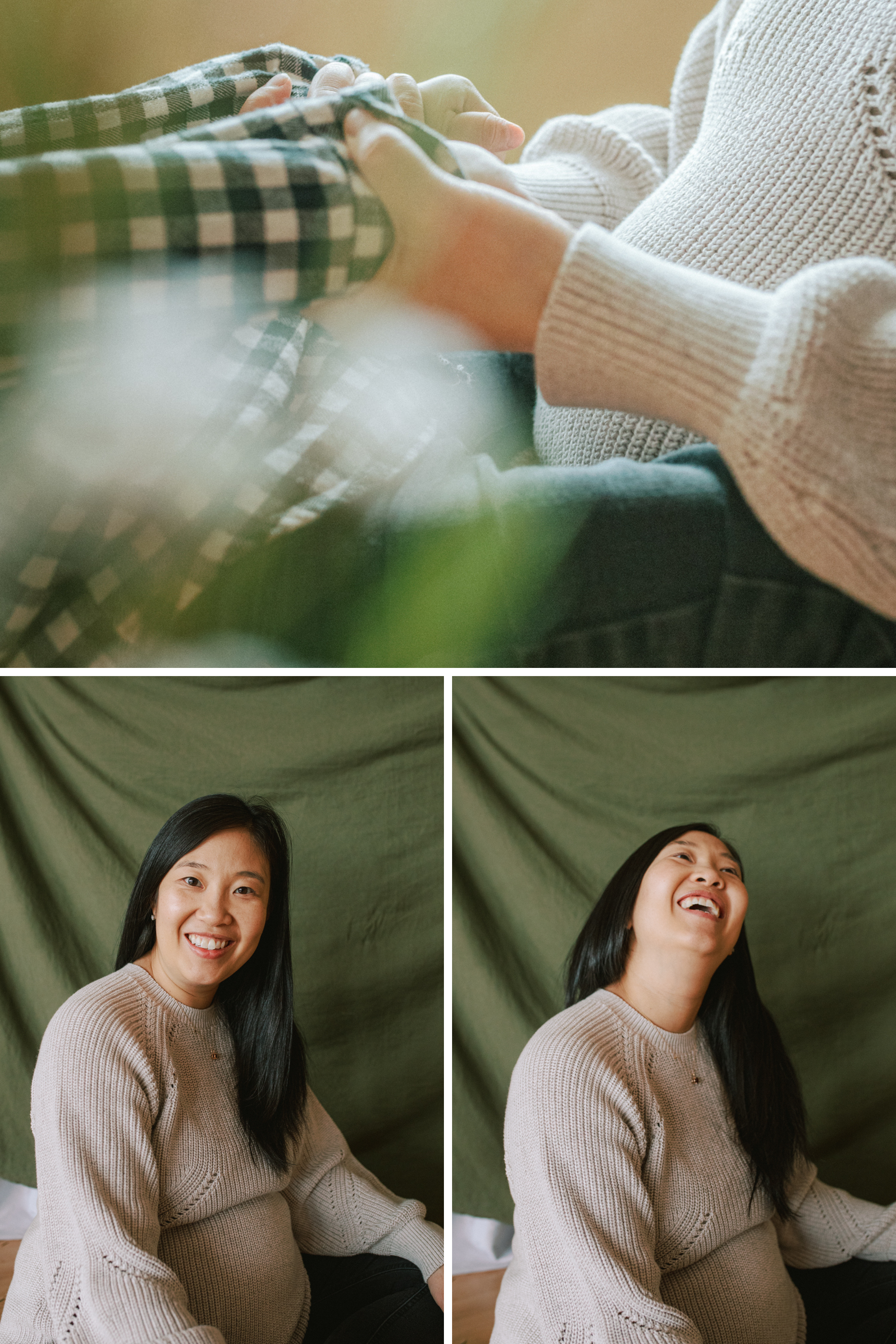 Maternity photograph of mom laughing in a seattle studio