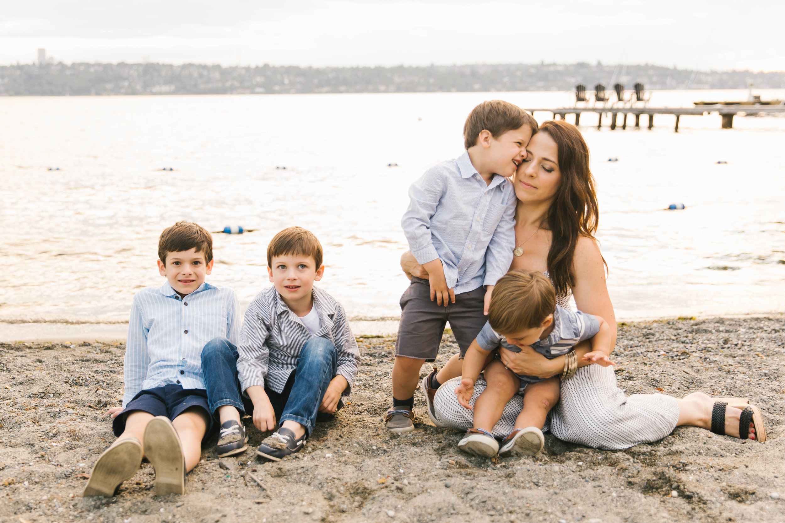 Seattle Family Photography Beach Session Golden Hour Natural Light, Mom and Boys, sunset on the water by Chelsea Macor Photography-26.jpg