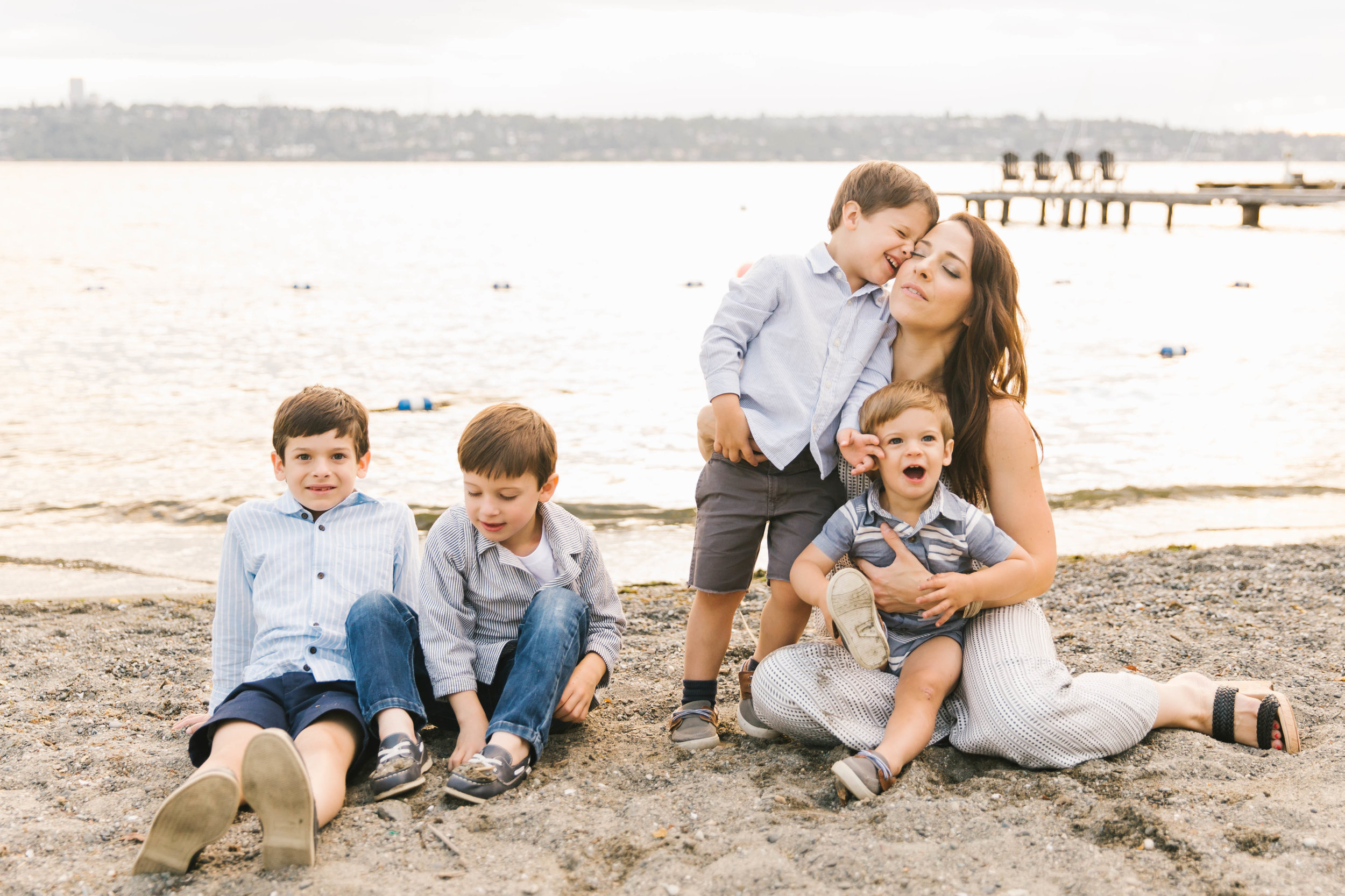 Seattle Family Photography Beach Session Golden Hour Natural Light, Mom and Boys, sunset on the water by Chelsea Macor Photography-24.jpg