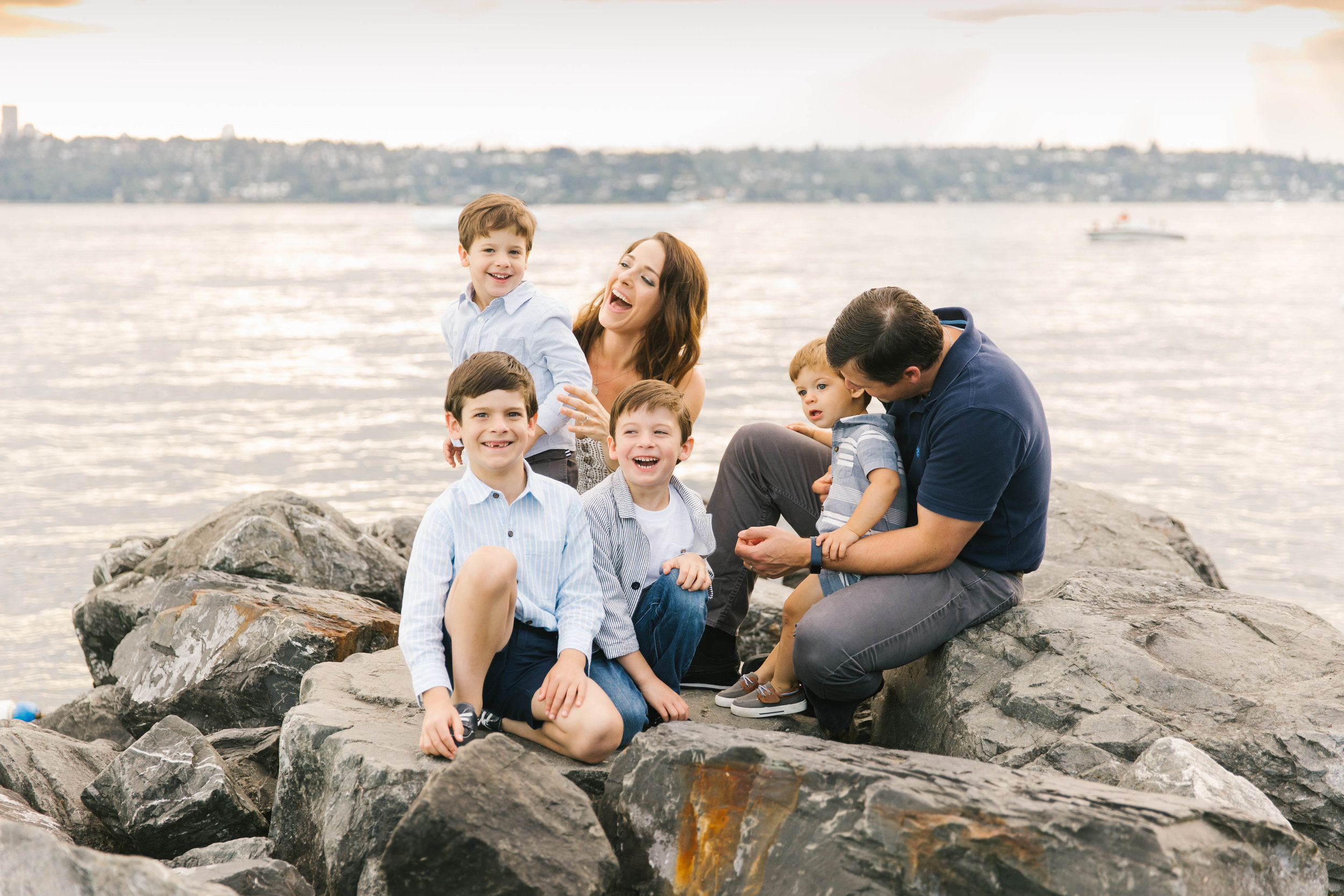 Seattle Family Photography Beach Session Golden Hour Natural Light, Mom and Boys, sunset on the water by Chelsea Macor Photography-2.jpg