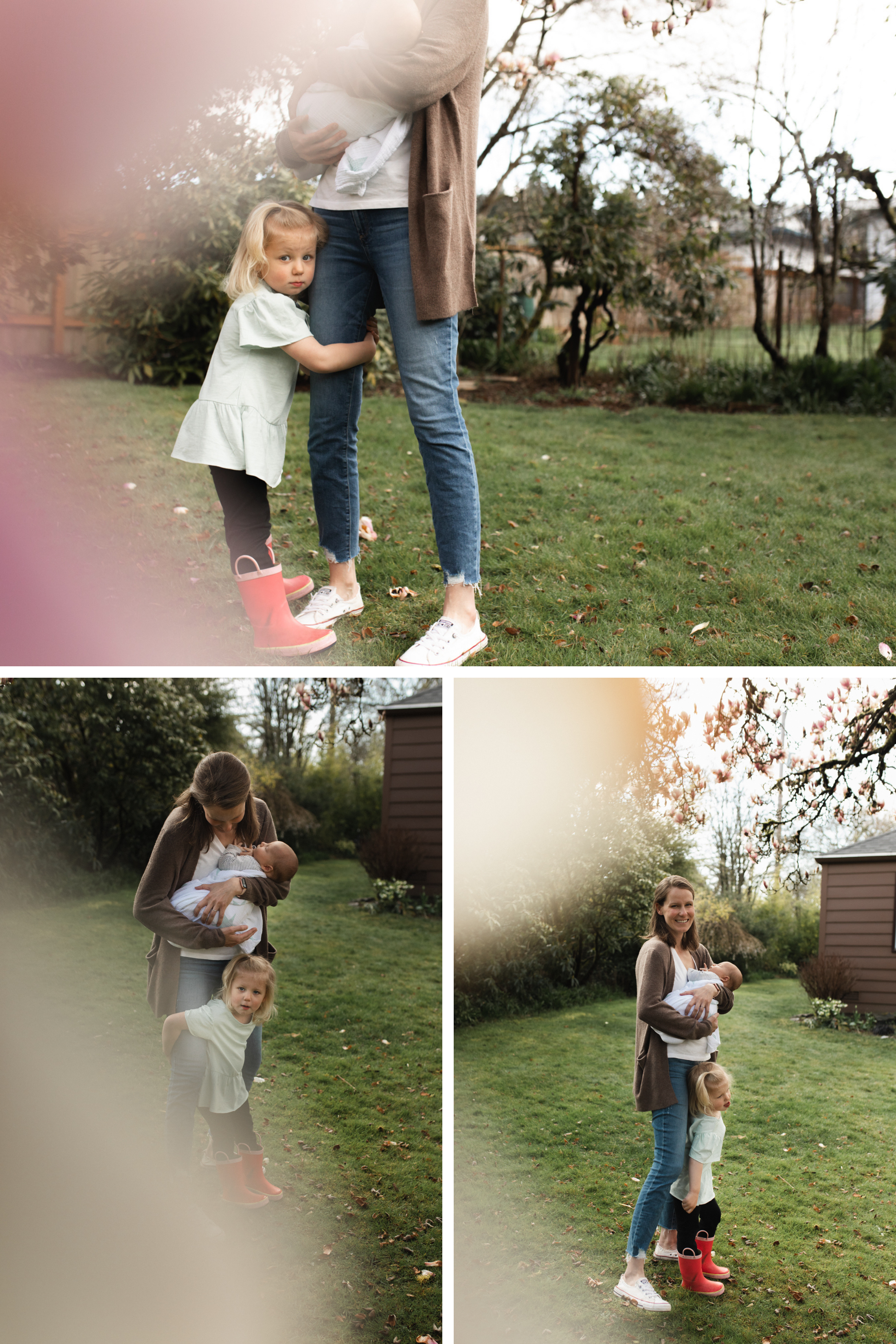 Photograph of  a mother and daughter with newborn at home in Seattle