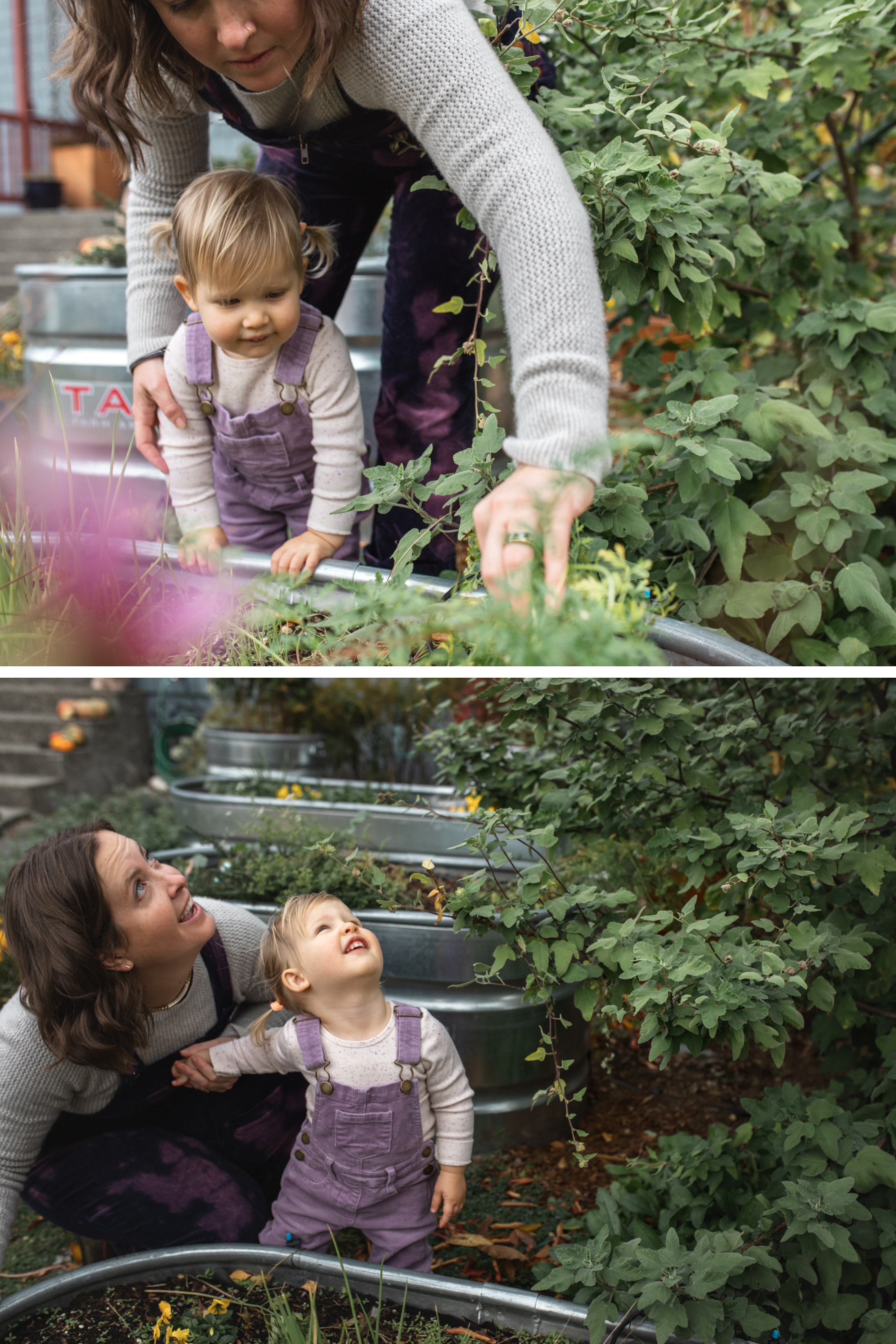 Lifestyle photograph of mother and daughter in their seattle garden