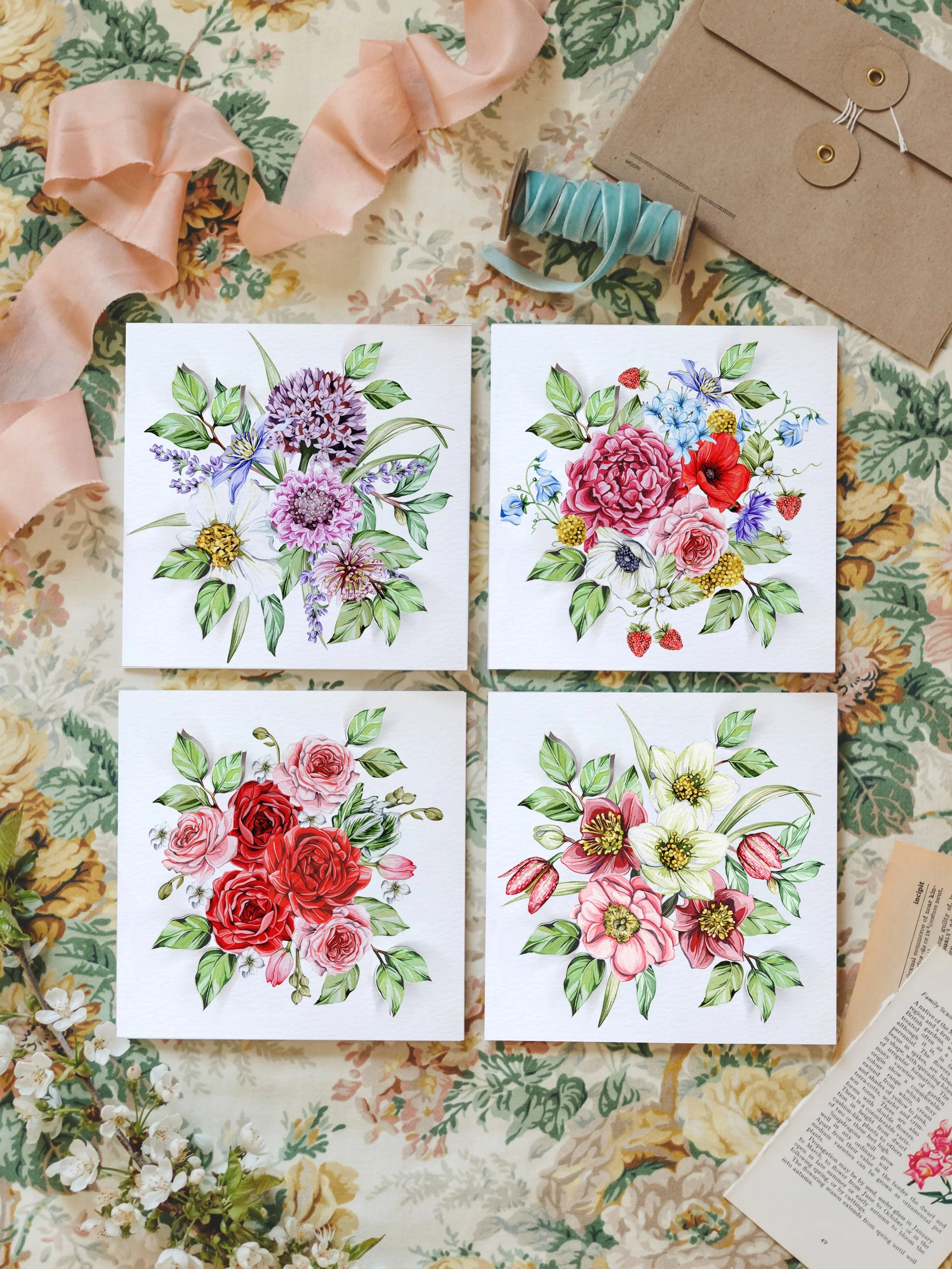 Each design in my pop out bouquet collection begins as a hand-painted watercolour illustration before being carefully transformed with delicate cut foliage and botanical details that gently pop out from the design. I wanted these cards to feel timele