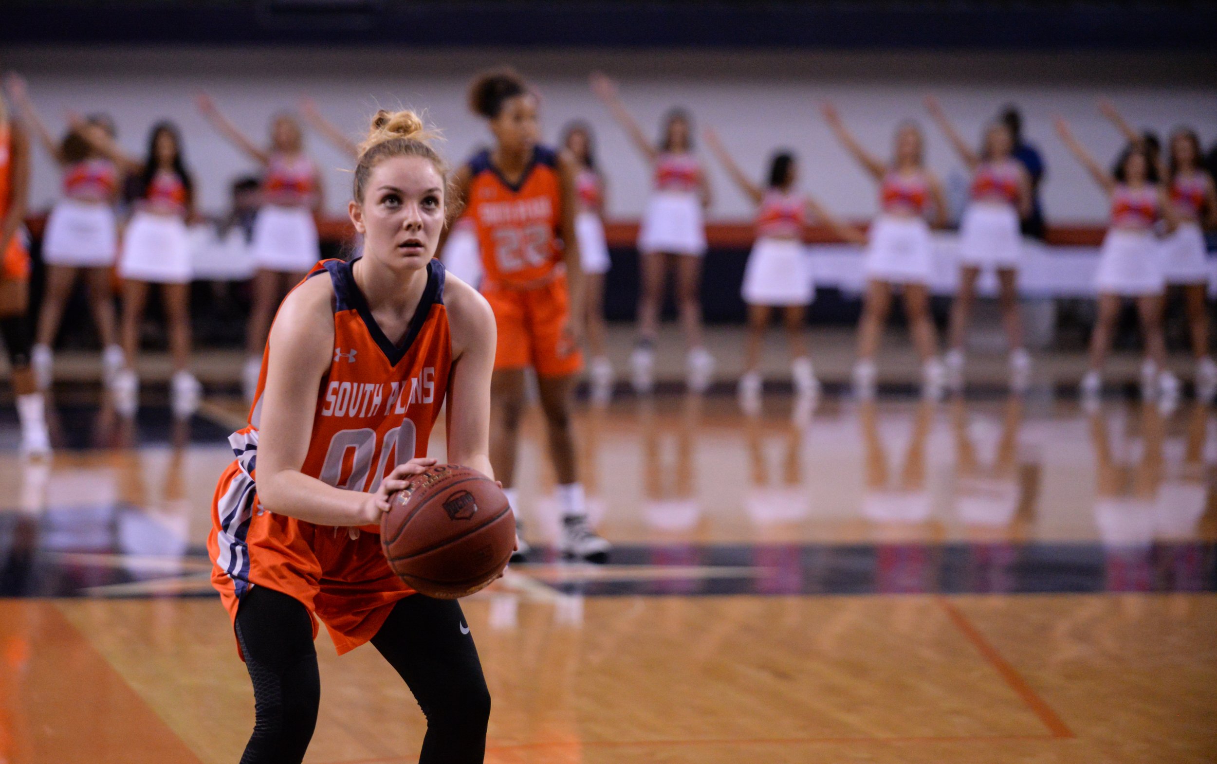  South Plains' Caroline Germond (00) prepares to shoot a free throw during the game against Midland College Wednesday, Nov. 28, 2018 at the Texan Dome in Levelland, Texas. [Abbie Burnett/A-J Media] 