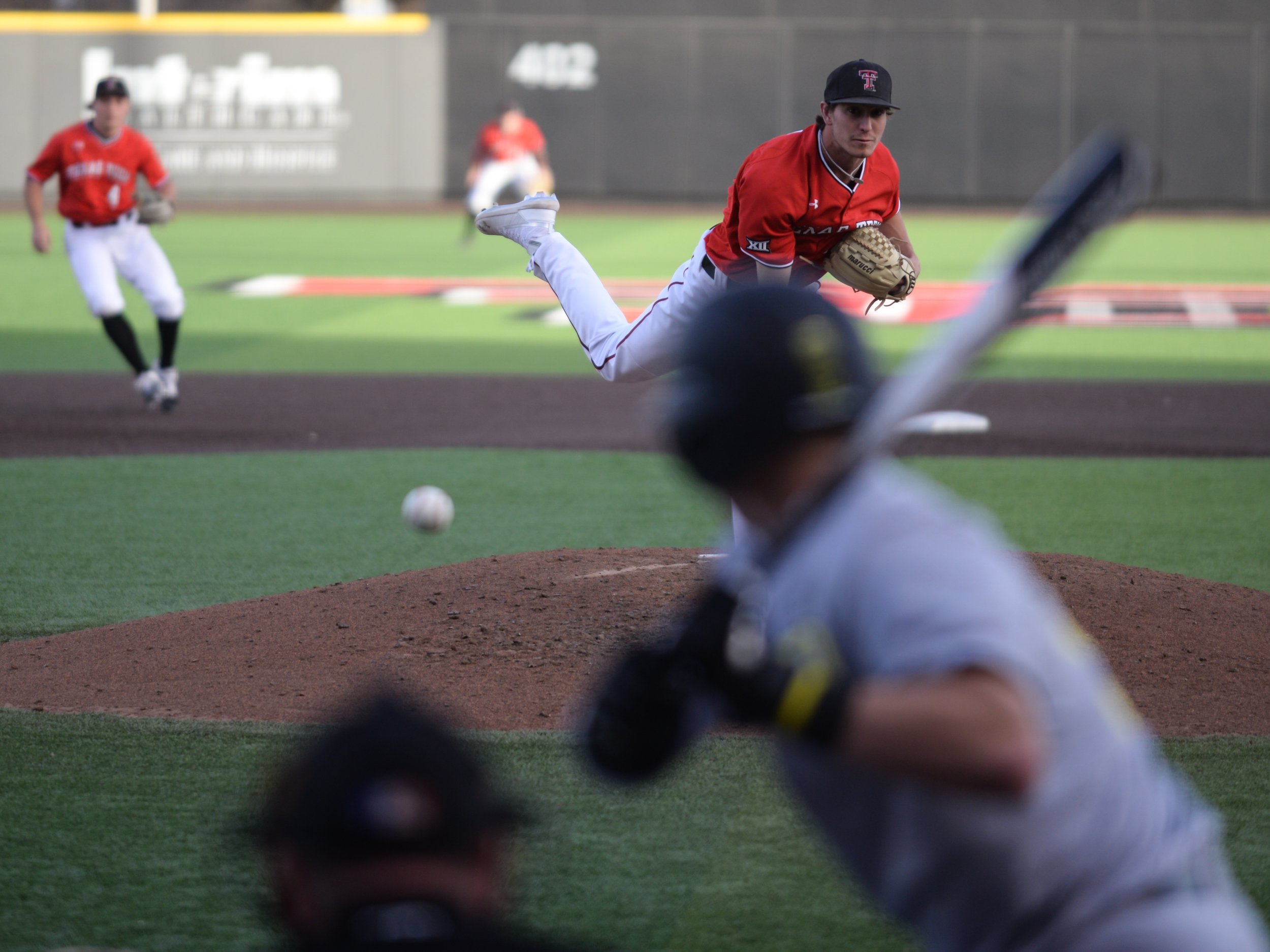  Texas Tech's Taylor Floyd (28) pitches to Oregon during their second game Saturday, Feb. 16, 2019 at Dan Law Field in Lubbock, TX. [Abbie Burnett/A-J Media] 