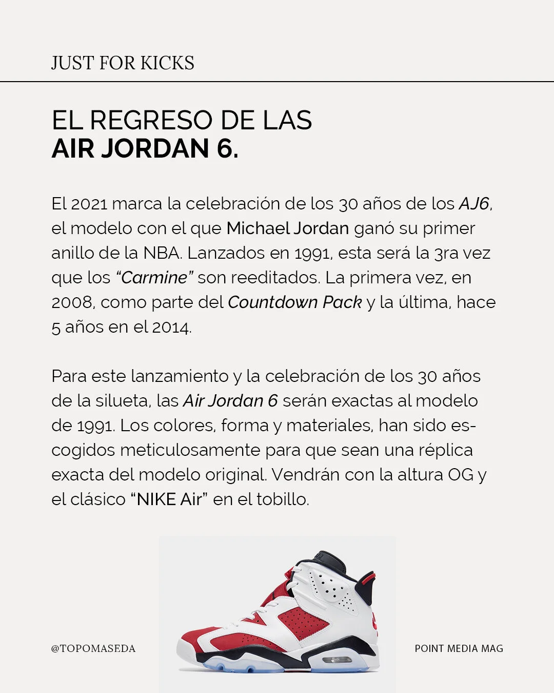 JUST FOR KICKS - AIR JORDAN 6 — POINT MEDIA LABEL
