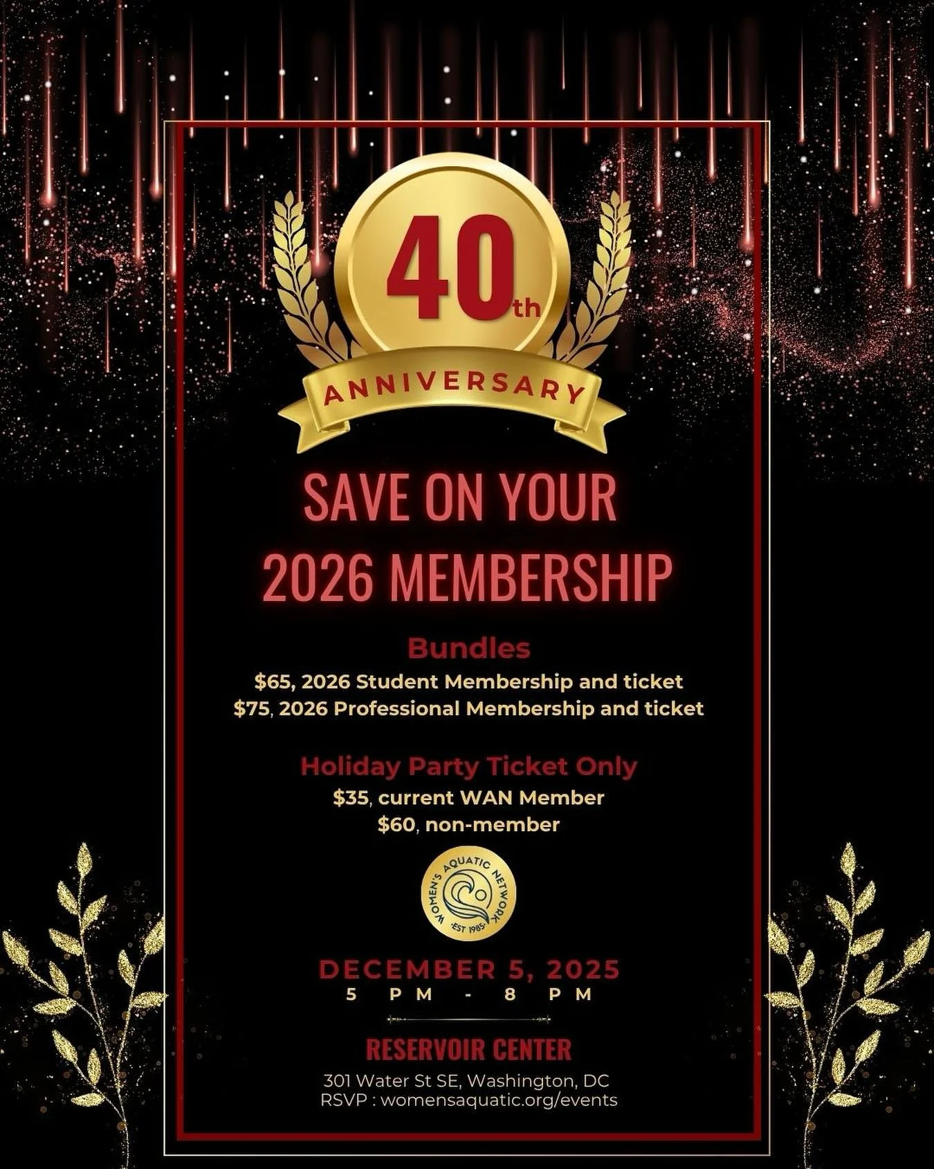 Have you bought your WAN Holiday party ticket yet? Are you also looking to update your WAN membership for 2026? 
Then look no further than our WAN Holiday Bundle! You can purchase both your holiday ticket AND 2026 membership at a discounted price! 

