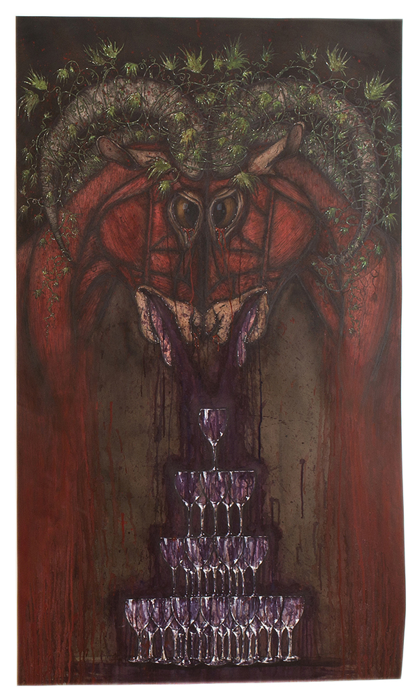  Tara Sellios,  Two Goats,  2014. Watercolor, ink, gouache.  