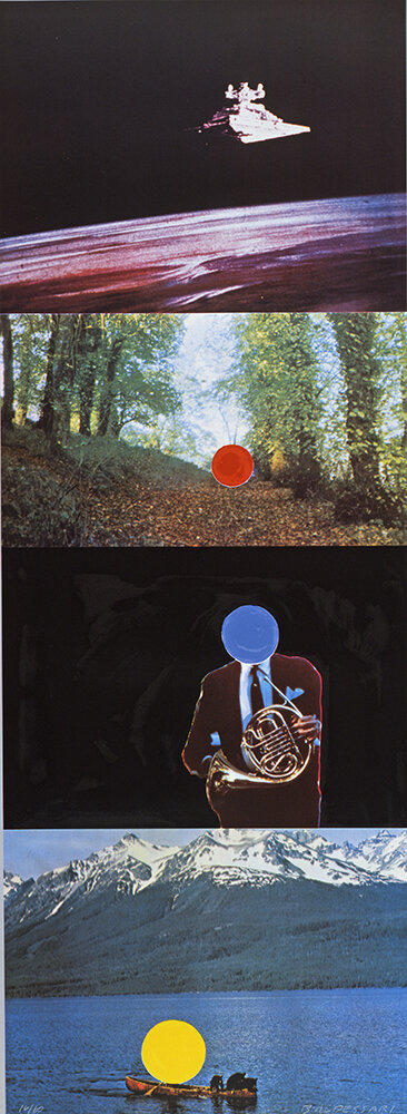  John Baldessari,  French Horn Player (with Three Contexts One Uncoded ), from the series  A French Horn Player, A Square Blue Moon, and Other Subjects,  1994. Courtesy of The Estate of John Baldessari. 