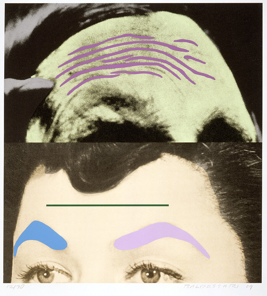  John Baldessari,  Raised Eyebrows/Furrowed Foreheads: Two Foreheads (One Green),  2009. Courtesy of The Estate of John Baldessari.         