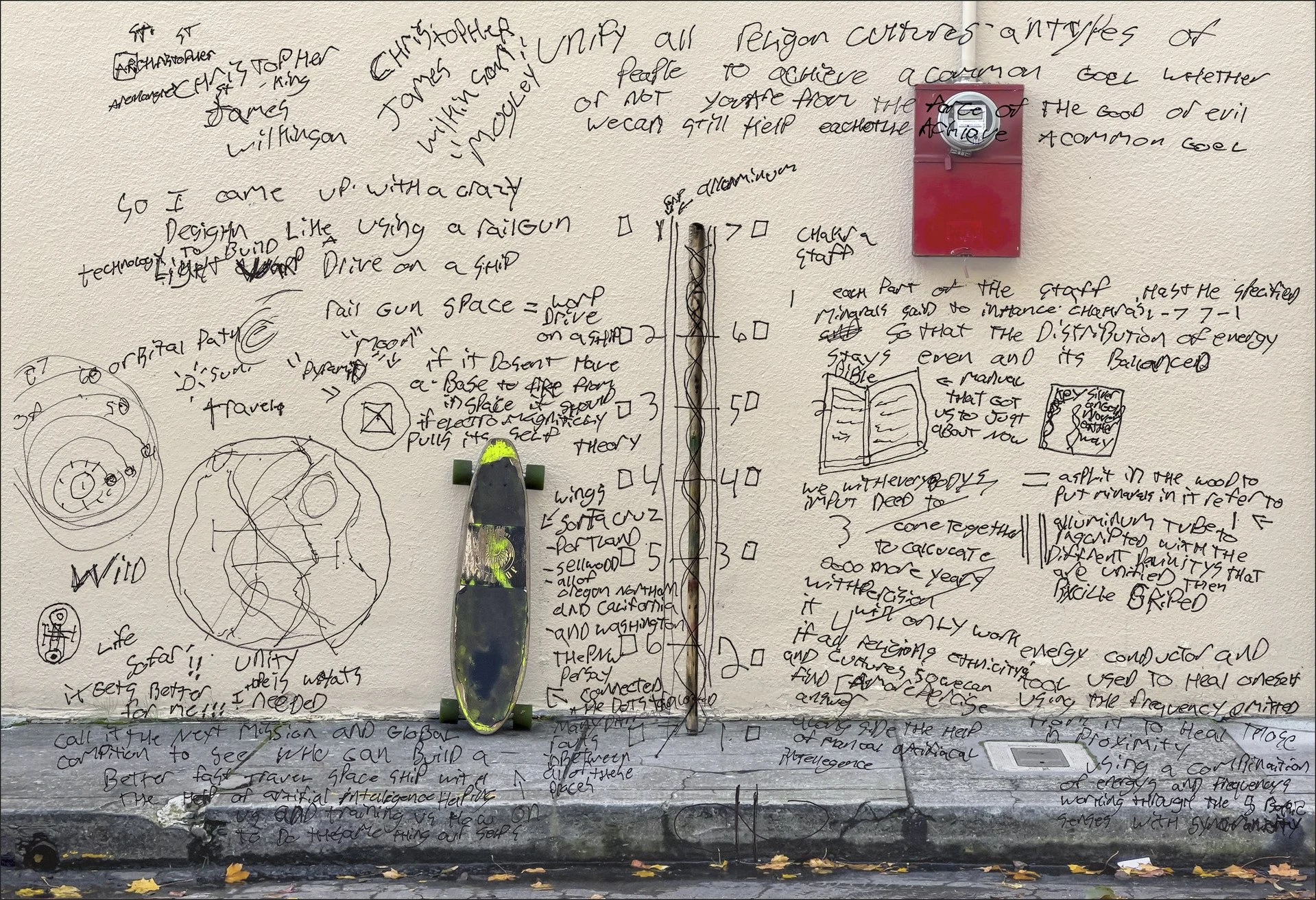 Skateboard and Walking Stick, 2024