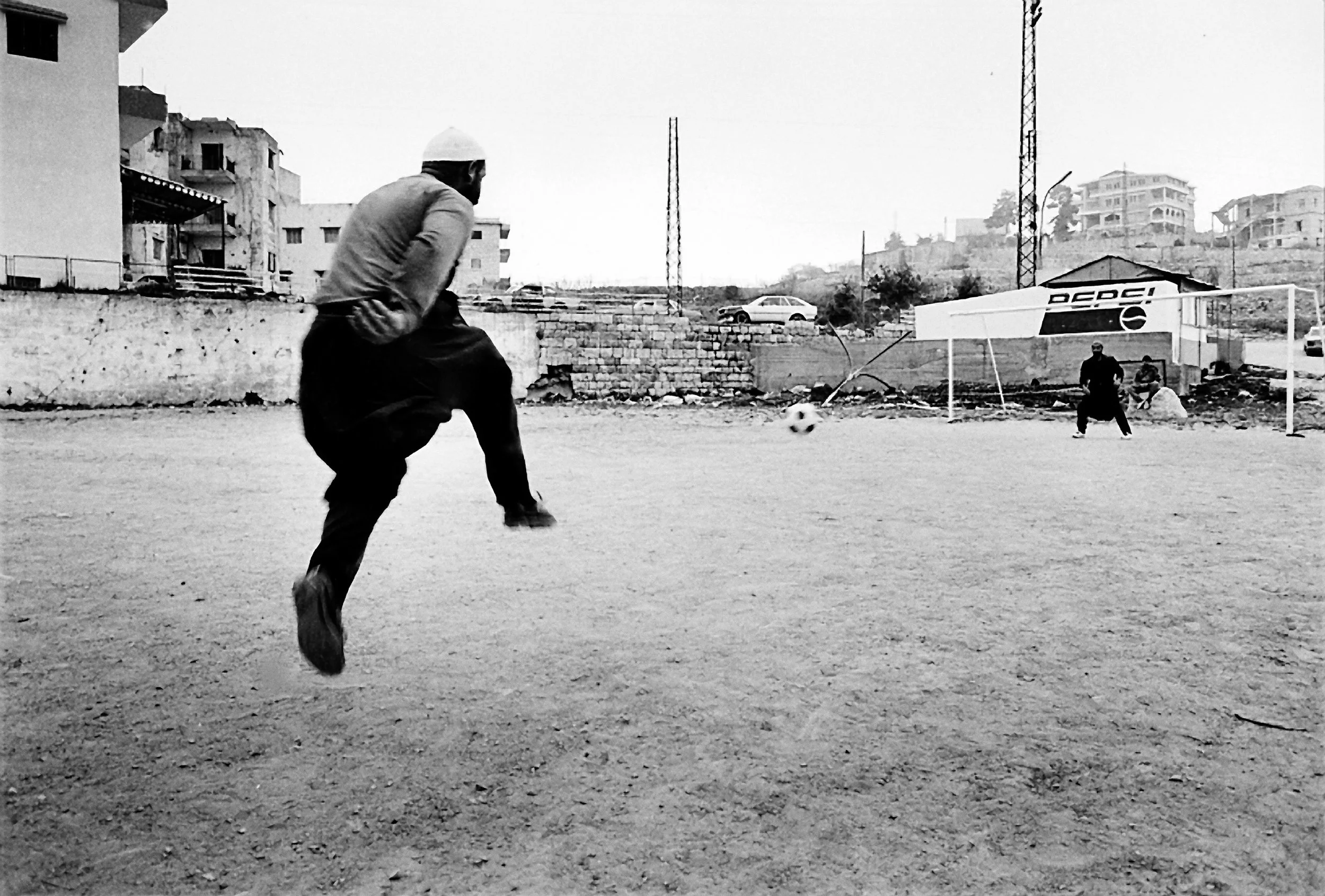MohdadOrig01 Mes Arabies Aley Druze monks playing football Aley Mont Lebanon 1993 Samer Mohdad.jpg