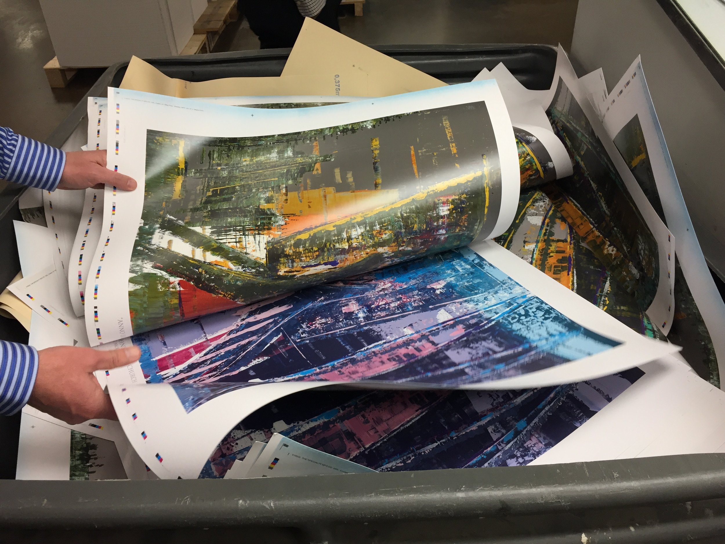 We used silk coated paper on archival paper and with archival ink. At least nine colors were used with a special combination to achieve the gold color. 