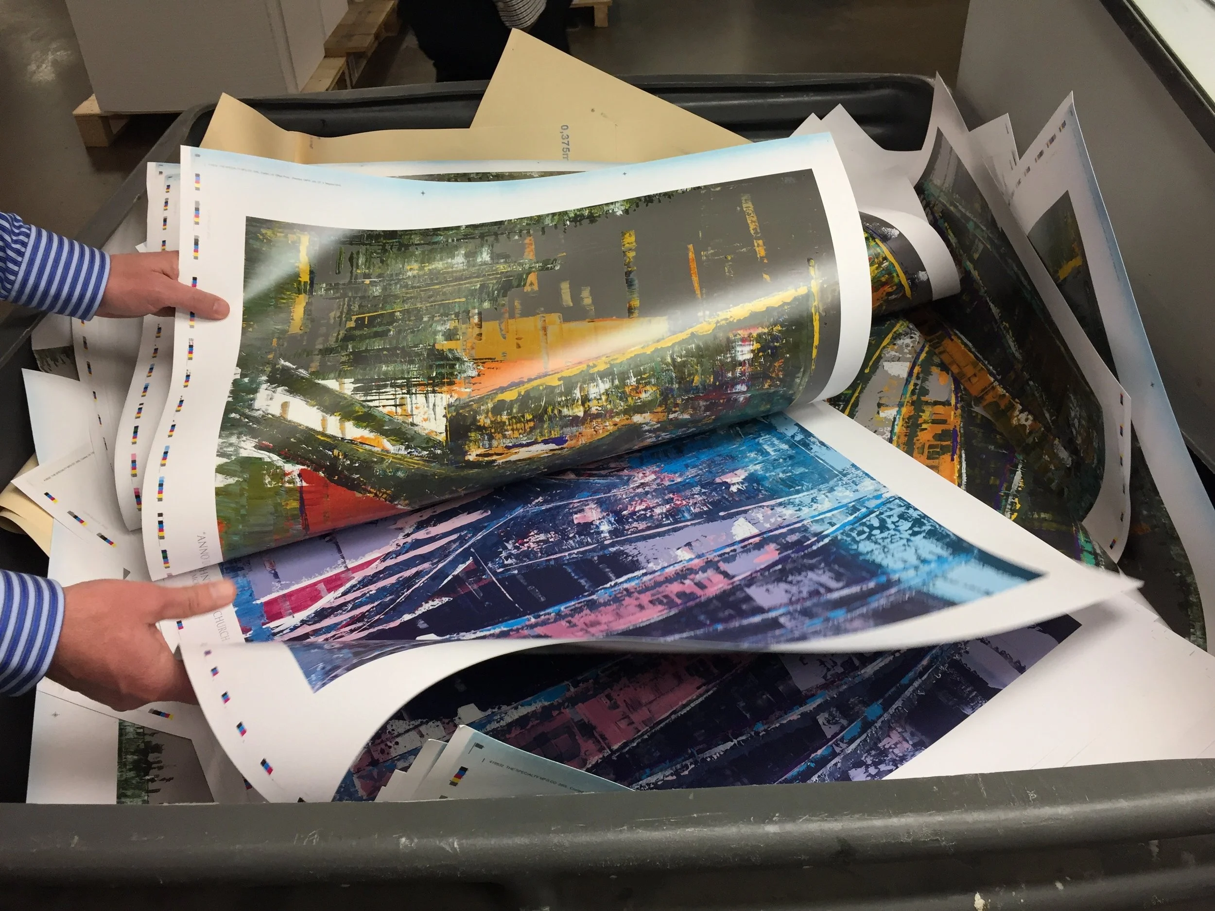 These are the progressive sheets, known as "progs". Many many color runs were done to test out the colors and they would just recycle the sheets, but oh how I fell in LOVE with them! In that pile somewhere is "Anno Domini" - Winter!! 