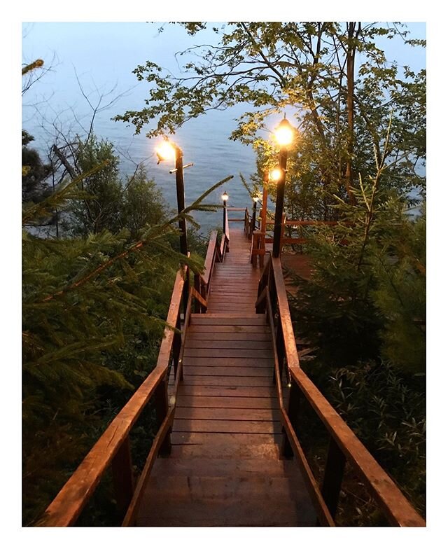 The stairway leads to the Bras d'Or, part of the Atlantic Ocean, and a protected UNESCO biosphere reserve, along with the entire property on which Explorer's Cottage sits. The stairway to the private shore has two landings, one with a picnic table an