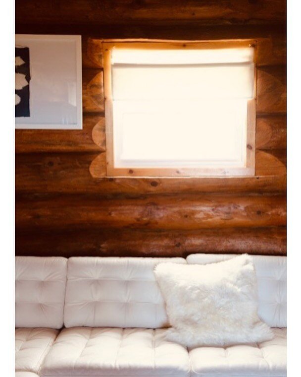 Cottage life. Here is a close up of the logs that were created in a Seventeeth century style where the logs are hand crafted to fit together. The cottage has a mix of antiques, finds from all over the world, and mid-century modern style furniture tha