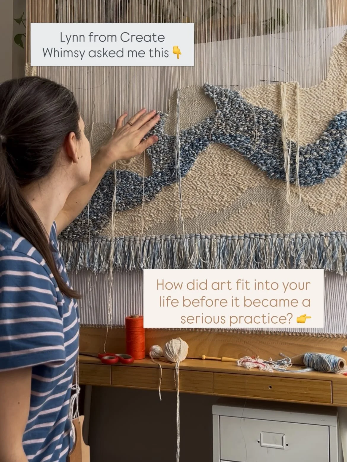 Thanks for letting me share about my weaving practice, Lynn! You can read the full interview over @createwhimsy or find the link in my stories today 🤓 (these are your reading glasses&hellip;)
.
.
.
.
.
#tapestryweaving #textileartist #artistintervie
