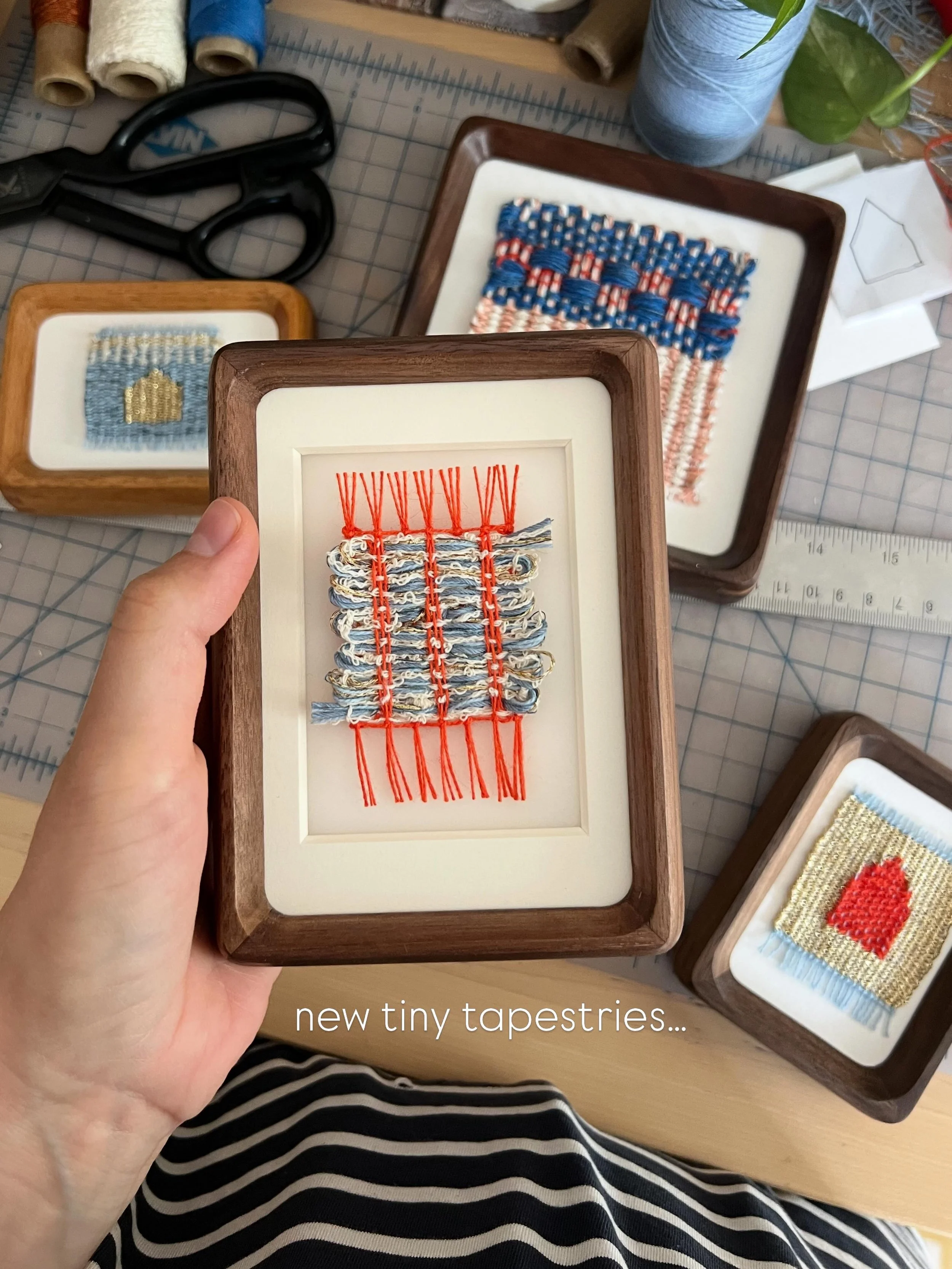 Weaving these tiny tapestries just doesn&rsquo;t get old. Back in March I was sending out a lot of tiny tapestries (thank you!!) and said I&rsquo;d have a new batch of artwork by end of April/early May. Well, mid June works too! I wasn&rsquo;t prepar