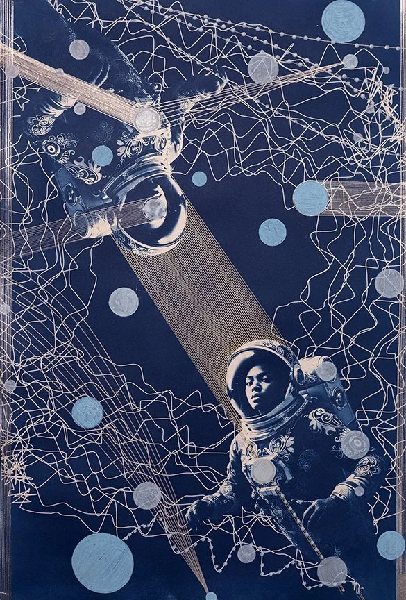 ONTOLOGY, 13 x 19 inches, Cyanotype on watercolor paper, acrylic paint, pen & ink.