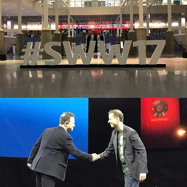 We are @solidworks #sww17 here's a picture of Tim shaking hands with Solidworks CEO on stage before his interview. @illusionprojects  #cncmachining #solidworks #cad