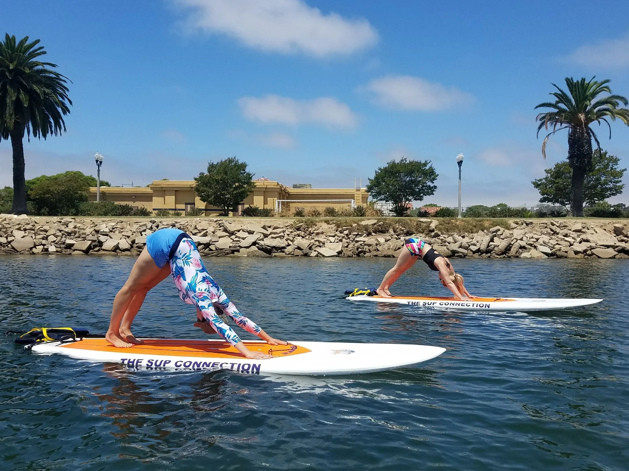 SUP Yoga with SunChaser SUP in San Diego, California.