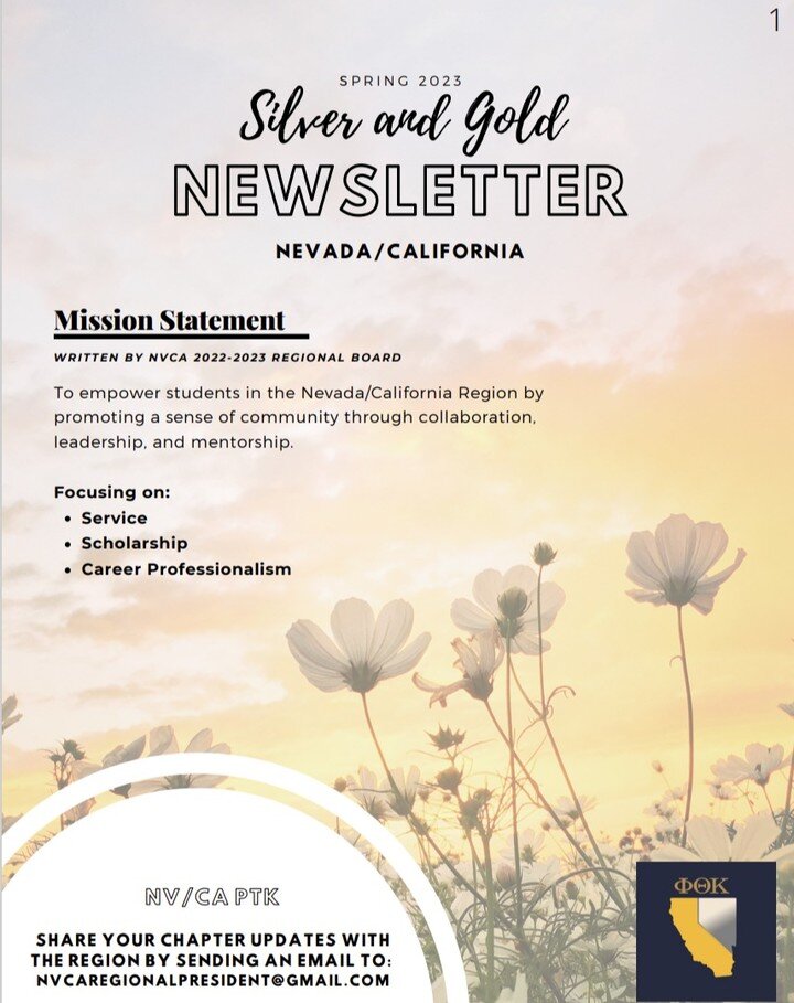 Hello NV/CA region! 
The Spring 2023 Newsletter is here!

https://nvcaregion.org/newsletter

Feel free to check it out and share it with your chapter. 

We will be preparing many exciting regional events and plans, so be ready!