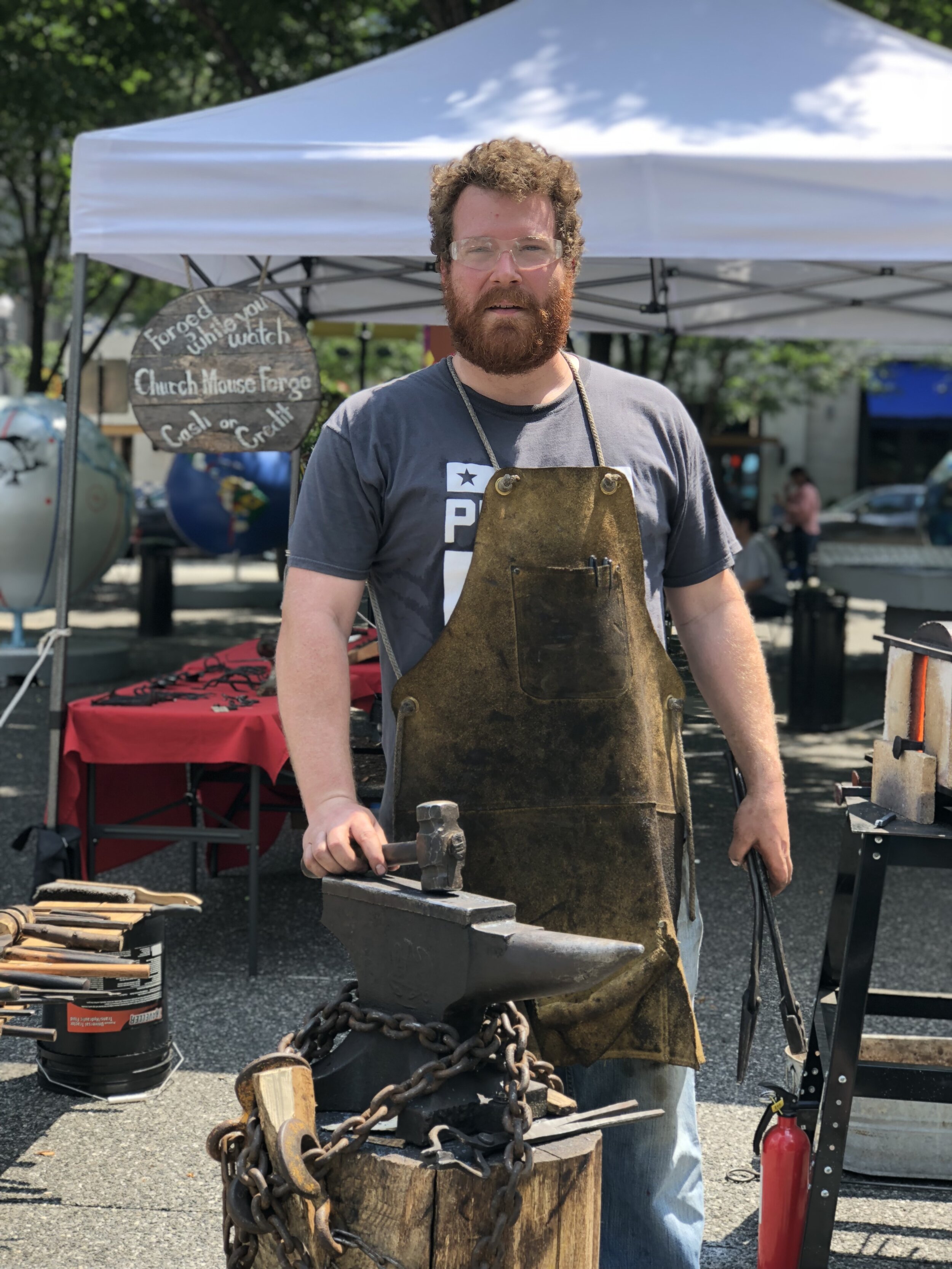 Olof Rolfsson, Owner of Church Mouse Forge, operating a forge at the Market Square for an event