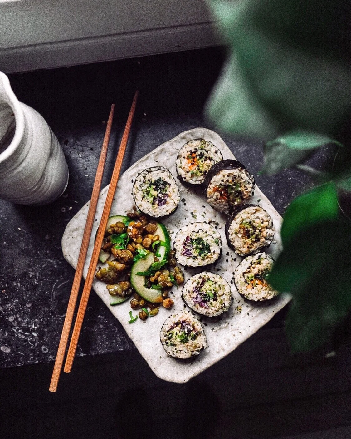 Plant sushi with brown rice and yummy fillings