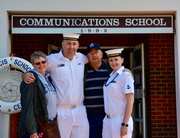 PIC 23    2016 – HMAS CERBERUS - Me and my family at the Cerberus Open Day (Mum - Dawn, Brother – Damien (was also serving at the time) and Dad - Ray.jpg