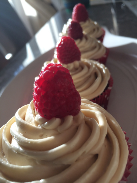 homemade dark chocolate and raspberry cupcakes with the dangerously addictive salted caramel buttercream frosting