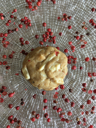 homemade pink peppercorn and white chocolate biscuits