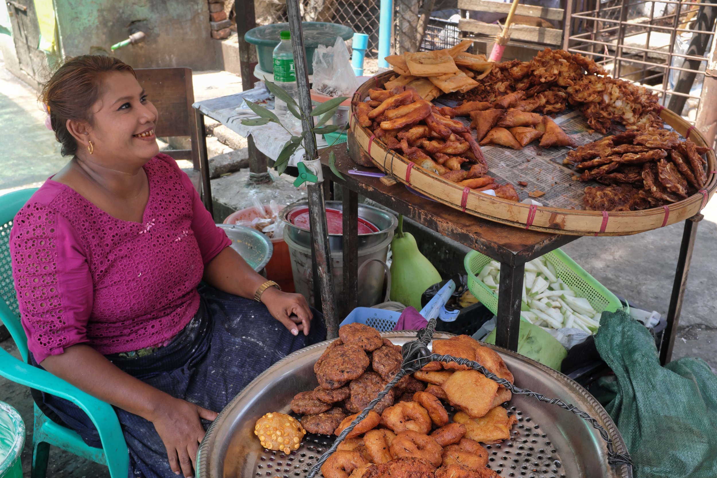 Fried street food snacks in Yangon