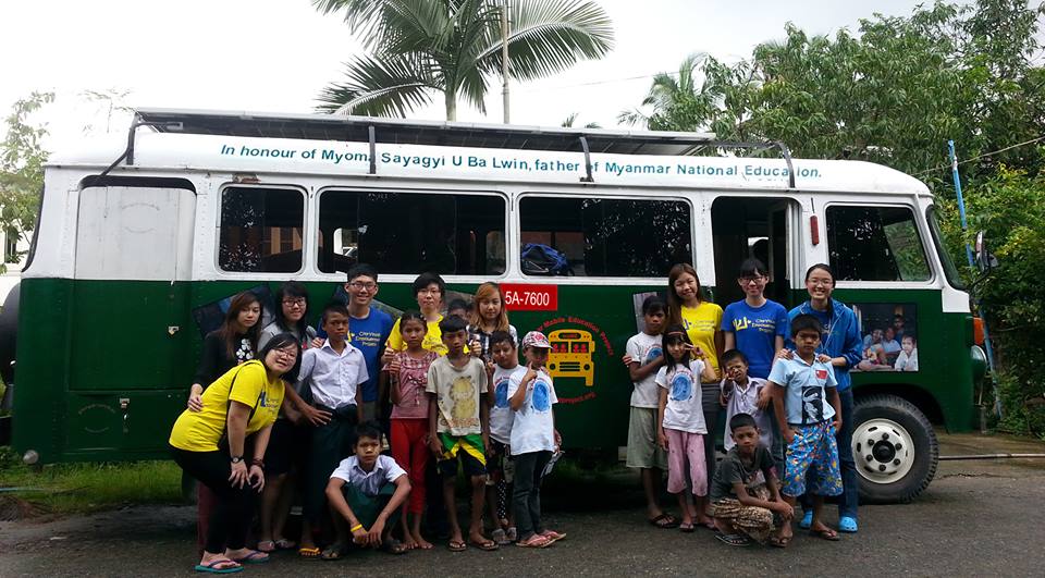 Students and Teachers at the Myanmar Mobile Education bus