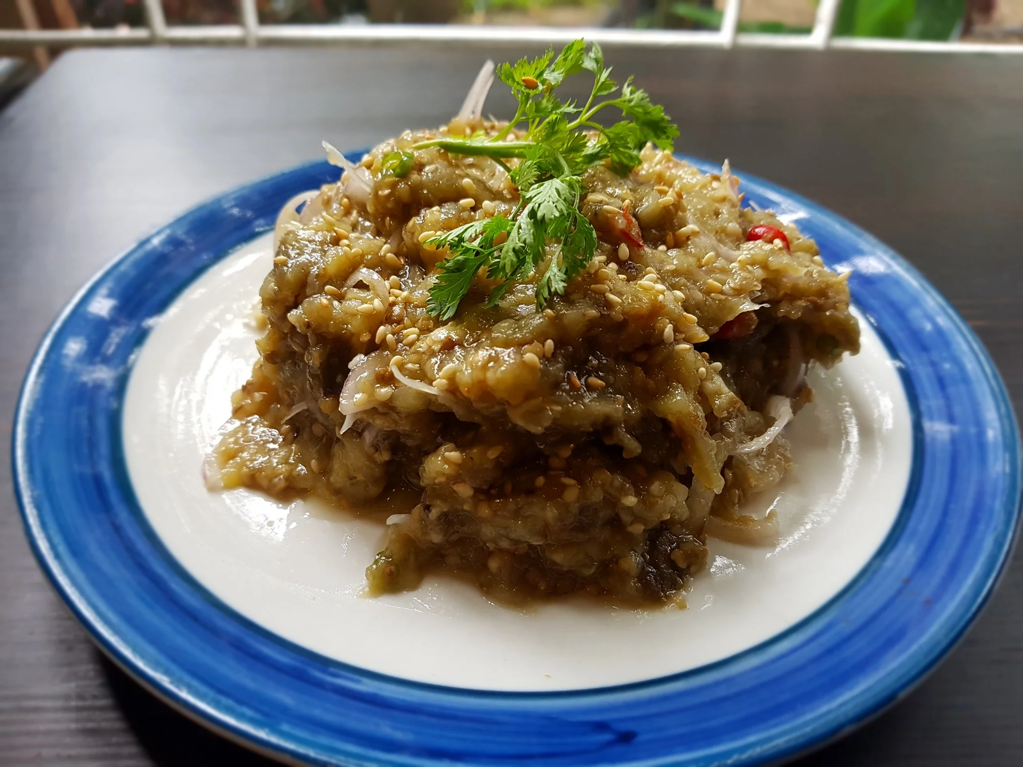 Fire roasted eggplant at our Yangon, Myanmar Cooking Lesson