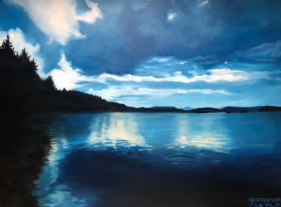 Highland Lake, Indigo Sky, Oil on linen, 18 x 24