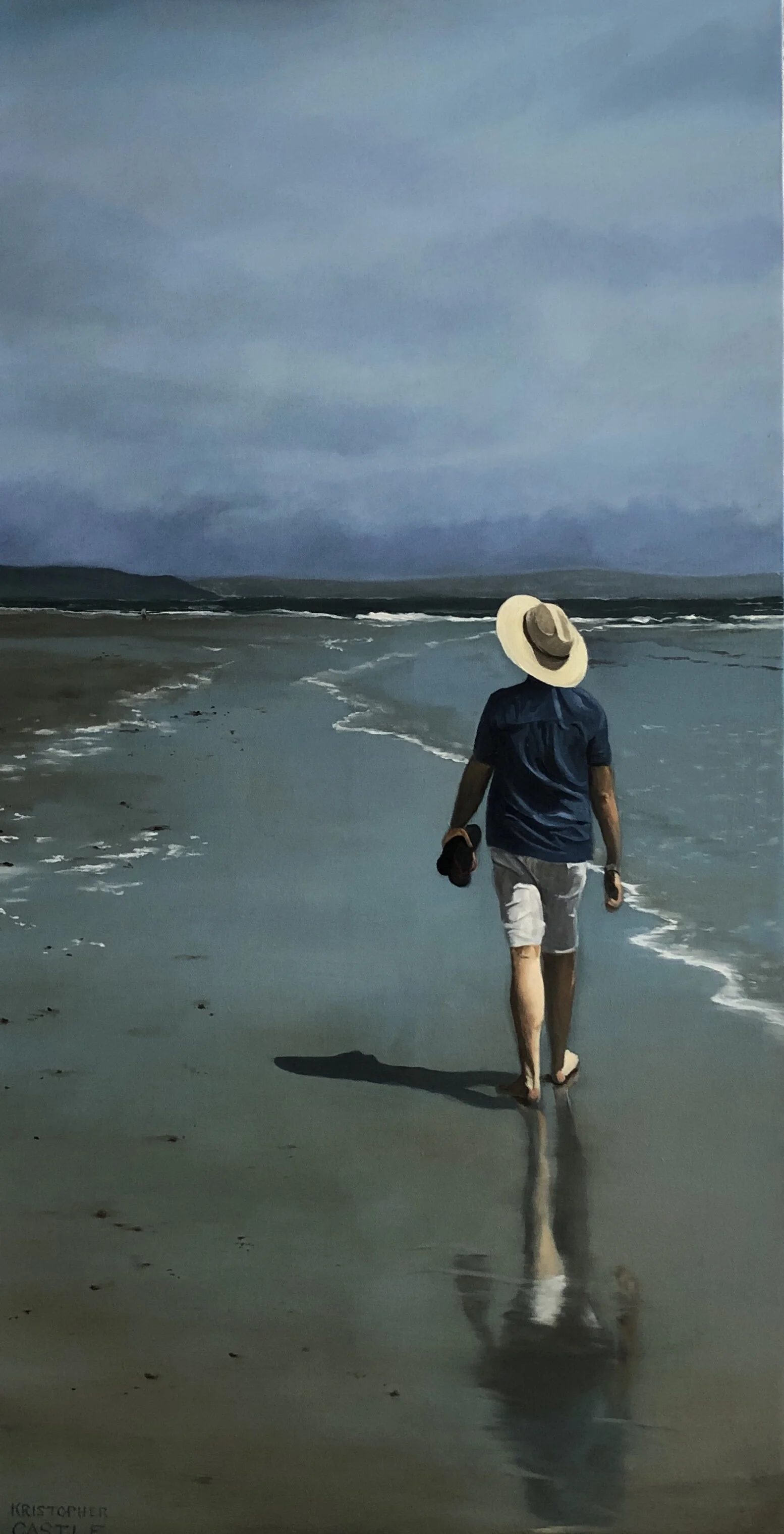 Jacob, Straw Hat, Crescent Beach, Oil on canvas, 18 x 36