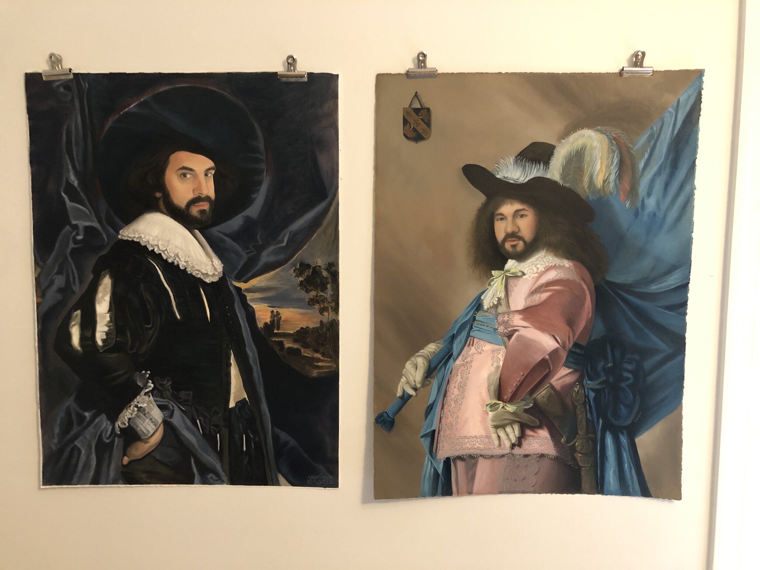 Portrait of Jacob Freund based on Man in a wide brimmed hat by Jan Cossiers (left); Portrait of me based on Andries Stilte as a standard bearer by Johannes Cornelisz Verspronck