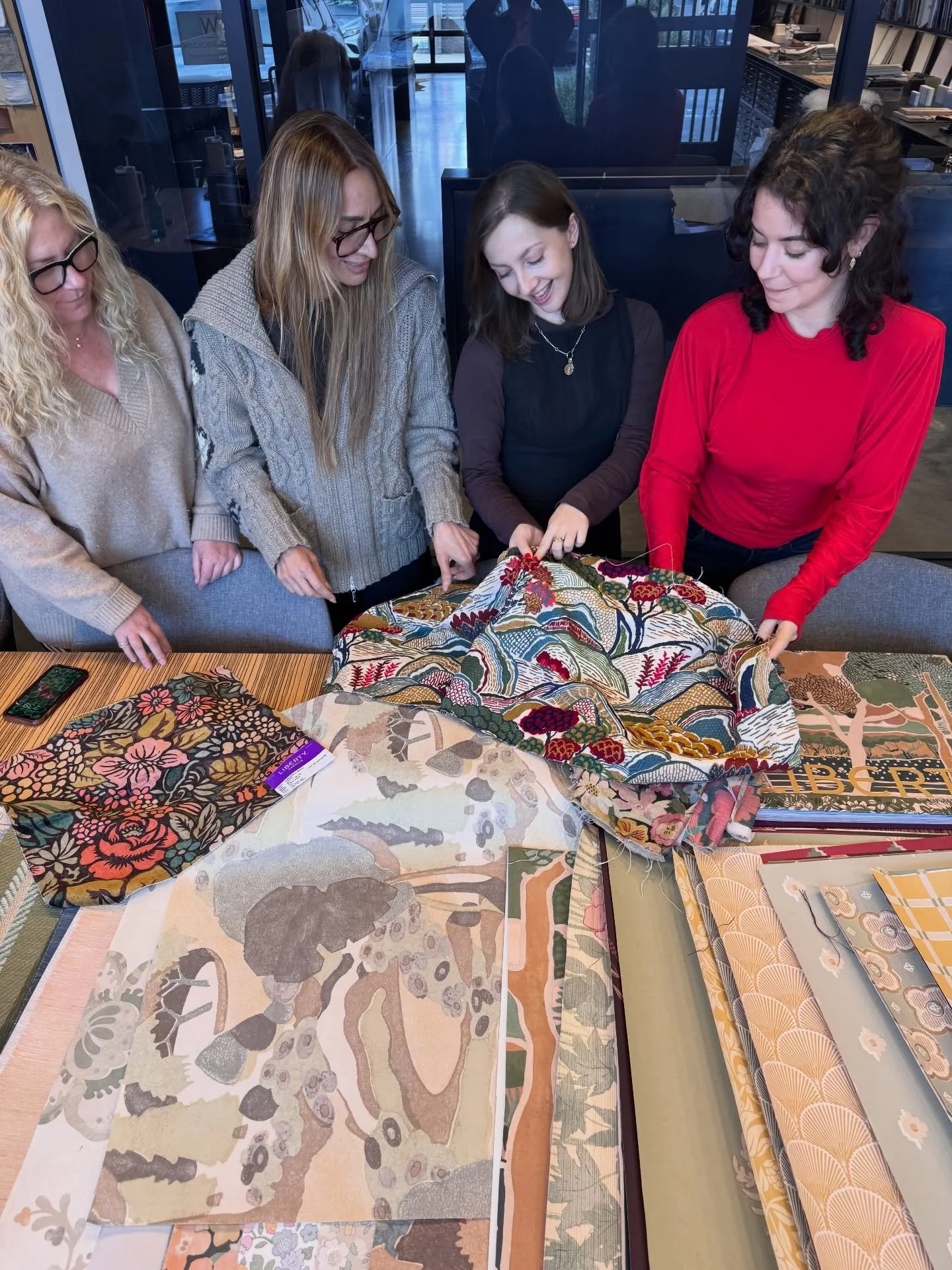 Fun meeting with the @libertylondon  @libertyhomeandinteriors team. Selecting fabrics and wallpapers for our incredible projects. 
@cara.c.123 

#welchdesignstudiointeriors