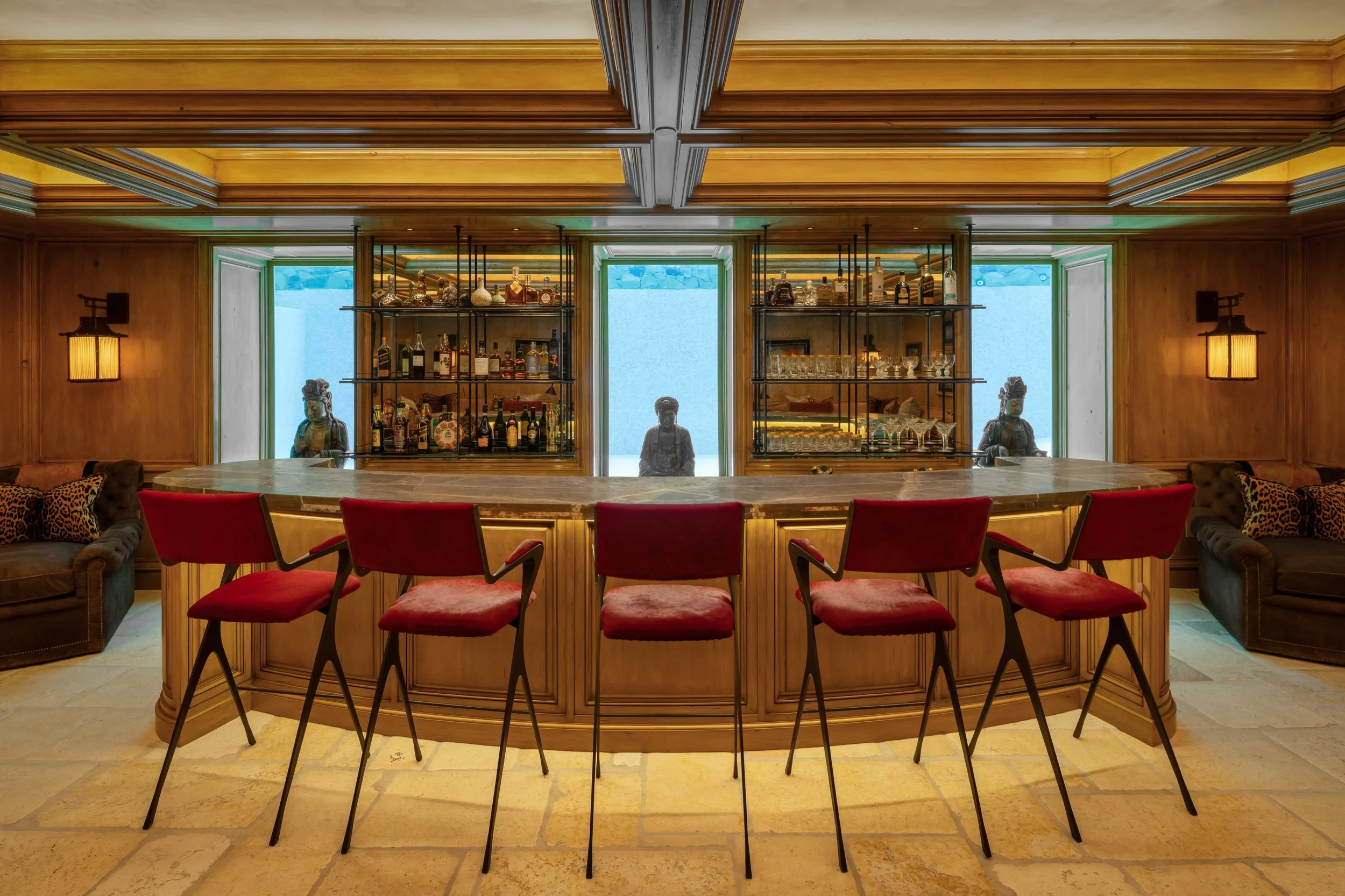 This basement bar and game room flow into each other, creating an incredible space for entertaining.

The windows look right into the pool, so the light and reflections are always shifting&hellip; it brings the whole space to life.

Completed in Summ